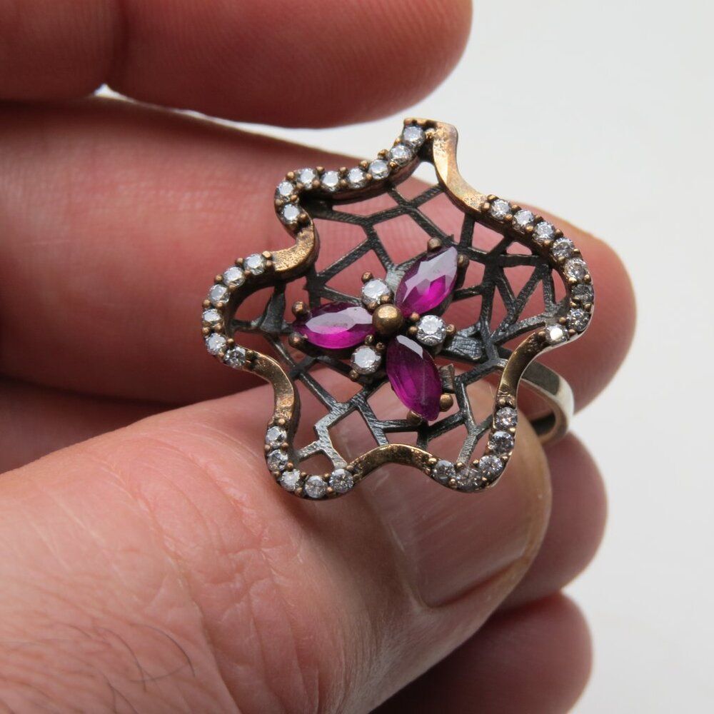 Silver Diamond Ruby Ring - image 4